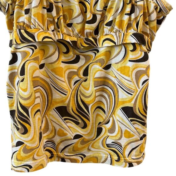 Zoey Beth Plus 3X Yellow Geometric Ruffle Tank Top Sleeveless Casual - Picture 4 of 8